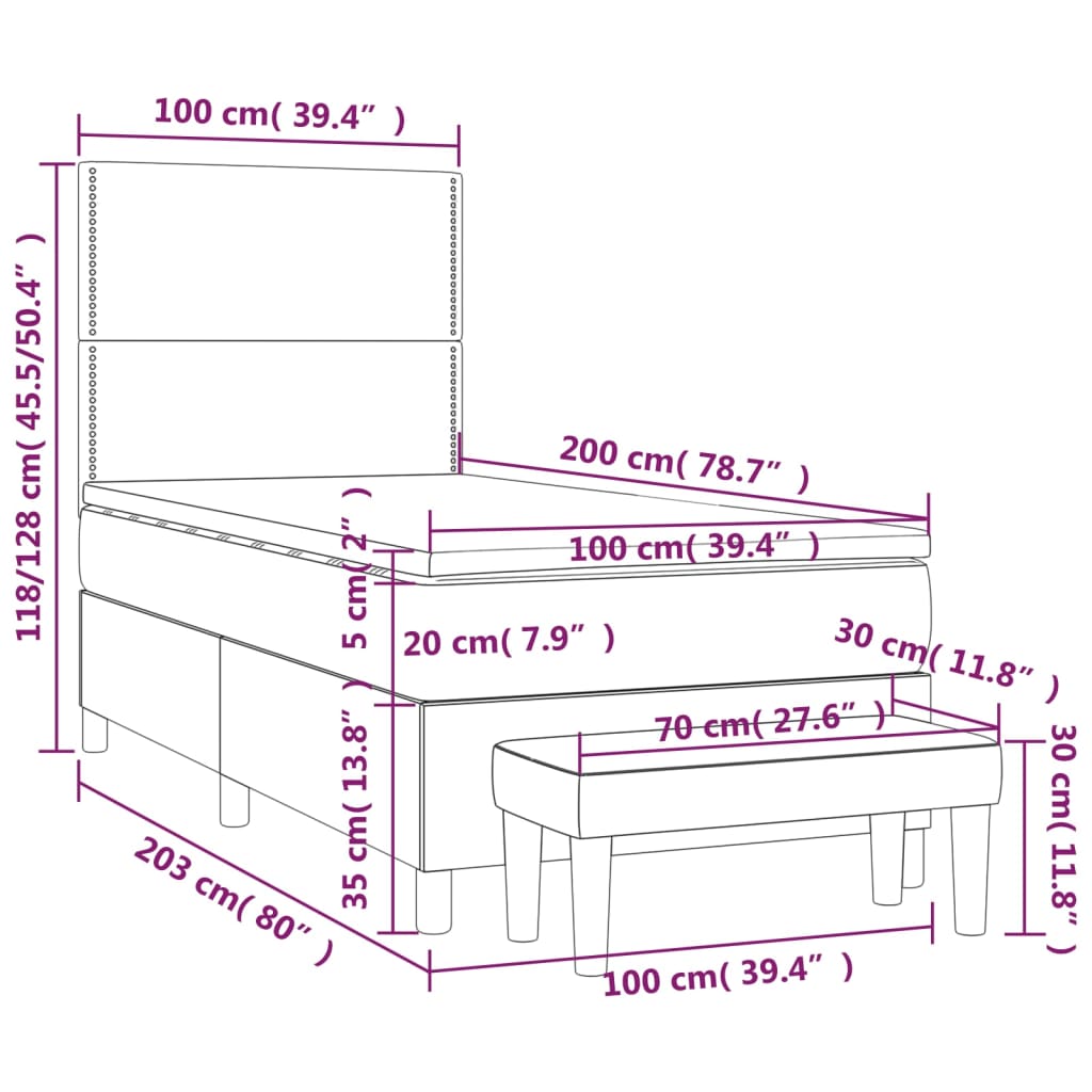 Krevet s oprugama i madracem svjetlosivi 100x200 cm od tkanine