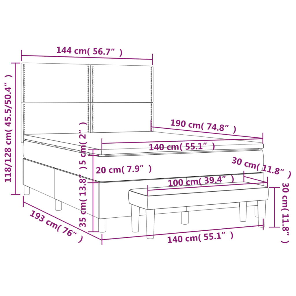 Krevet s oprugama i madracem svjetlosivi 140x190 cm od tkanine