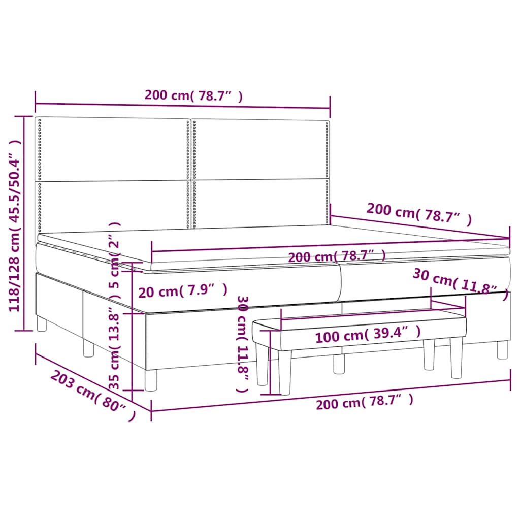 Krevet s oprugama i madracem crni 200x200 cm od tkanine