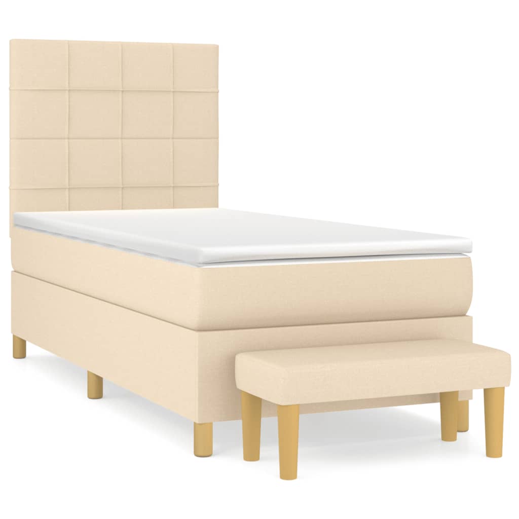 Krevet s oprugama i madracem krem 90 x 190 cm od tkanine