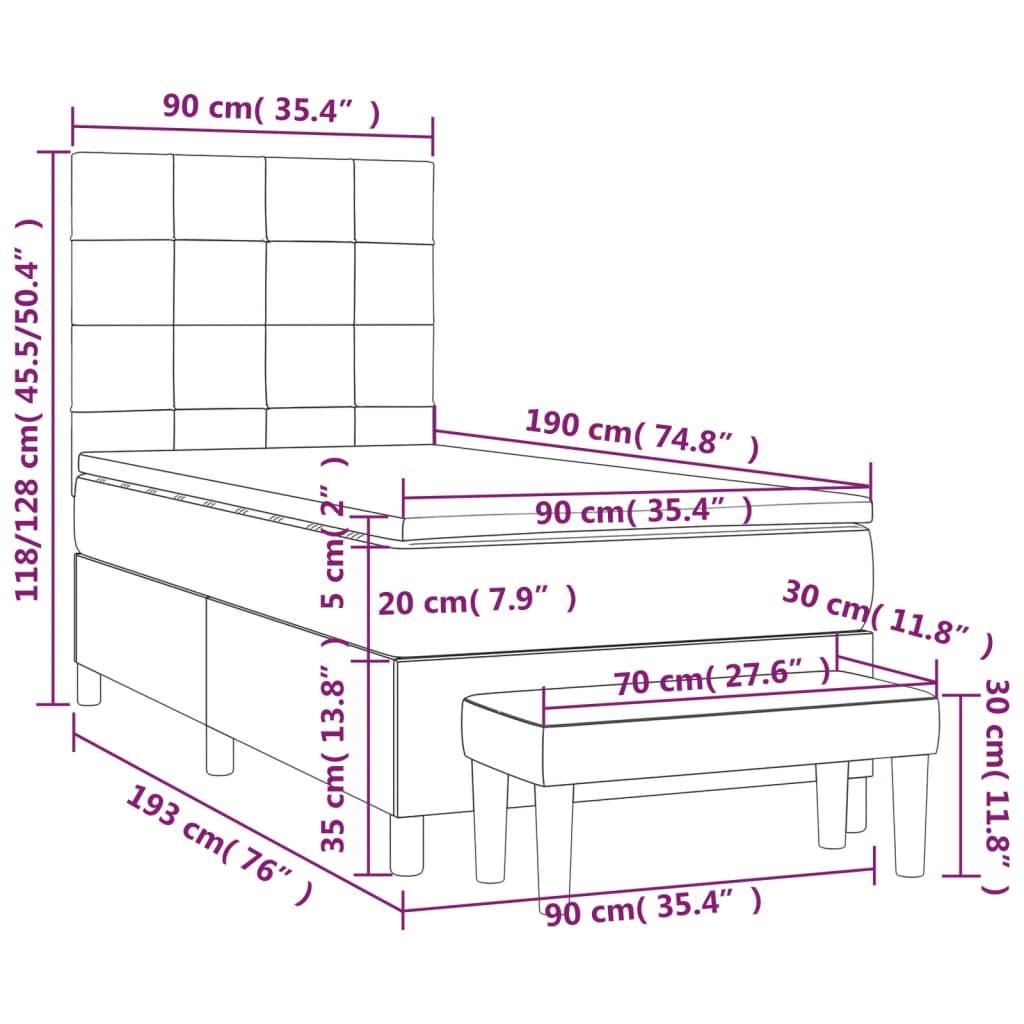 Krevet s oprugama i madracem krem 90 x 190 cm od tkanine
