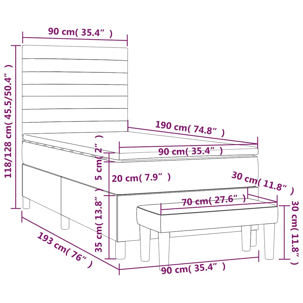 Box spring krevet s madracem crni 90x190 cm od tkanine