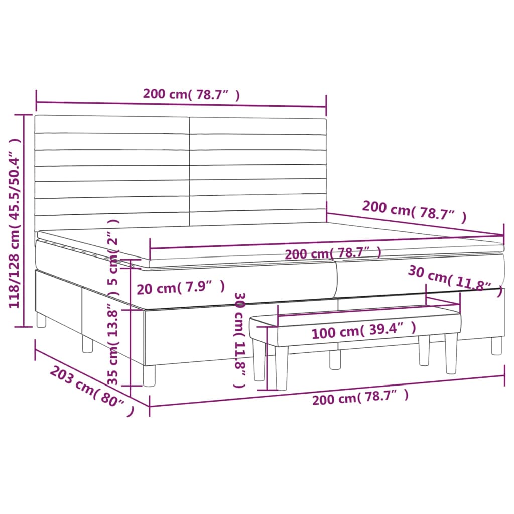 Krevet s oprugama i madracem plavi 200 x 200 cm od tkanine