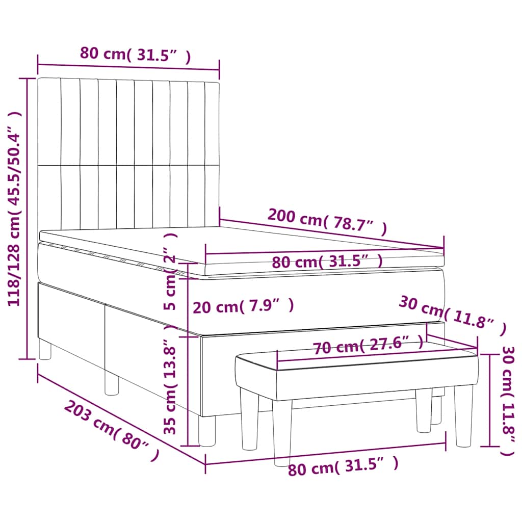 Box spring krevet s madracem crni 80 x 200 cm od tkanine