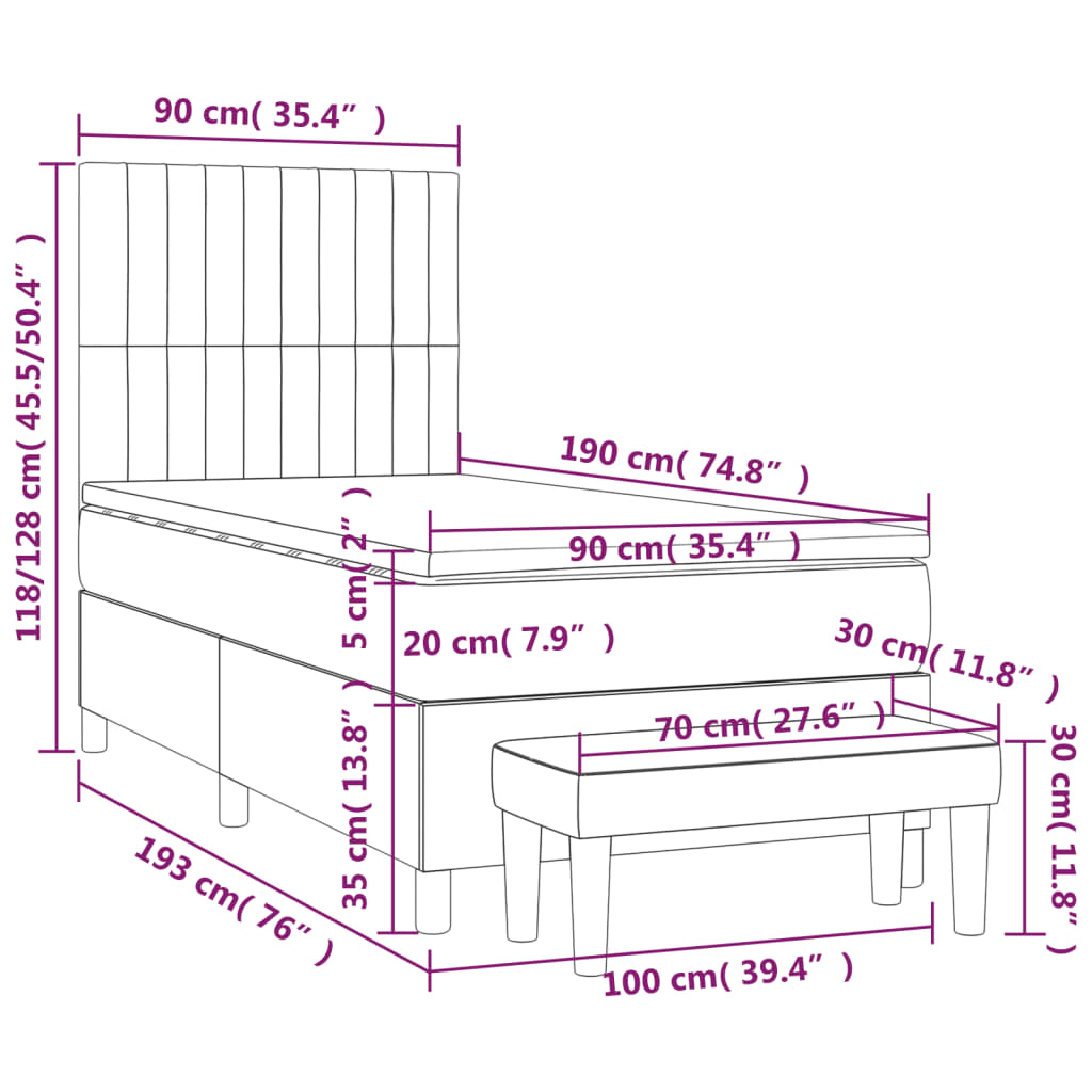 Krevet s oprugama i madracem plavi 90 x 190 cm od tkanine