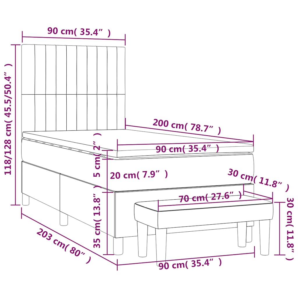 Krevet s oprugama i madracem crni 90x200 cm od tkanine