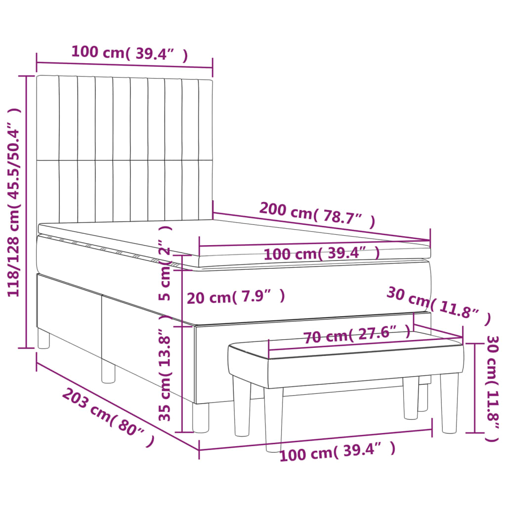 Krevet s oprugama i madracem krem 100 x 200 cm od tkanine