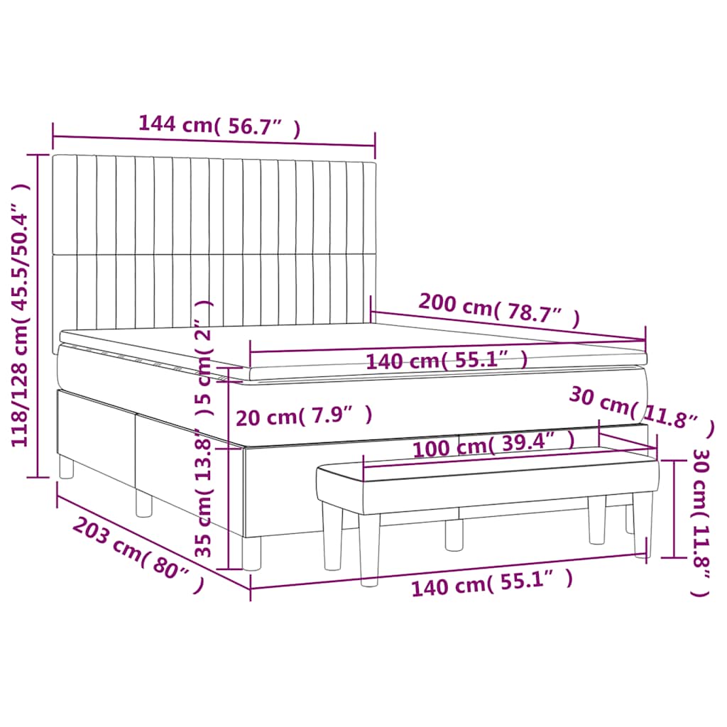 Krevet s oprugama i madracem crni 140x200 cm od tkanine