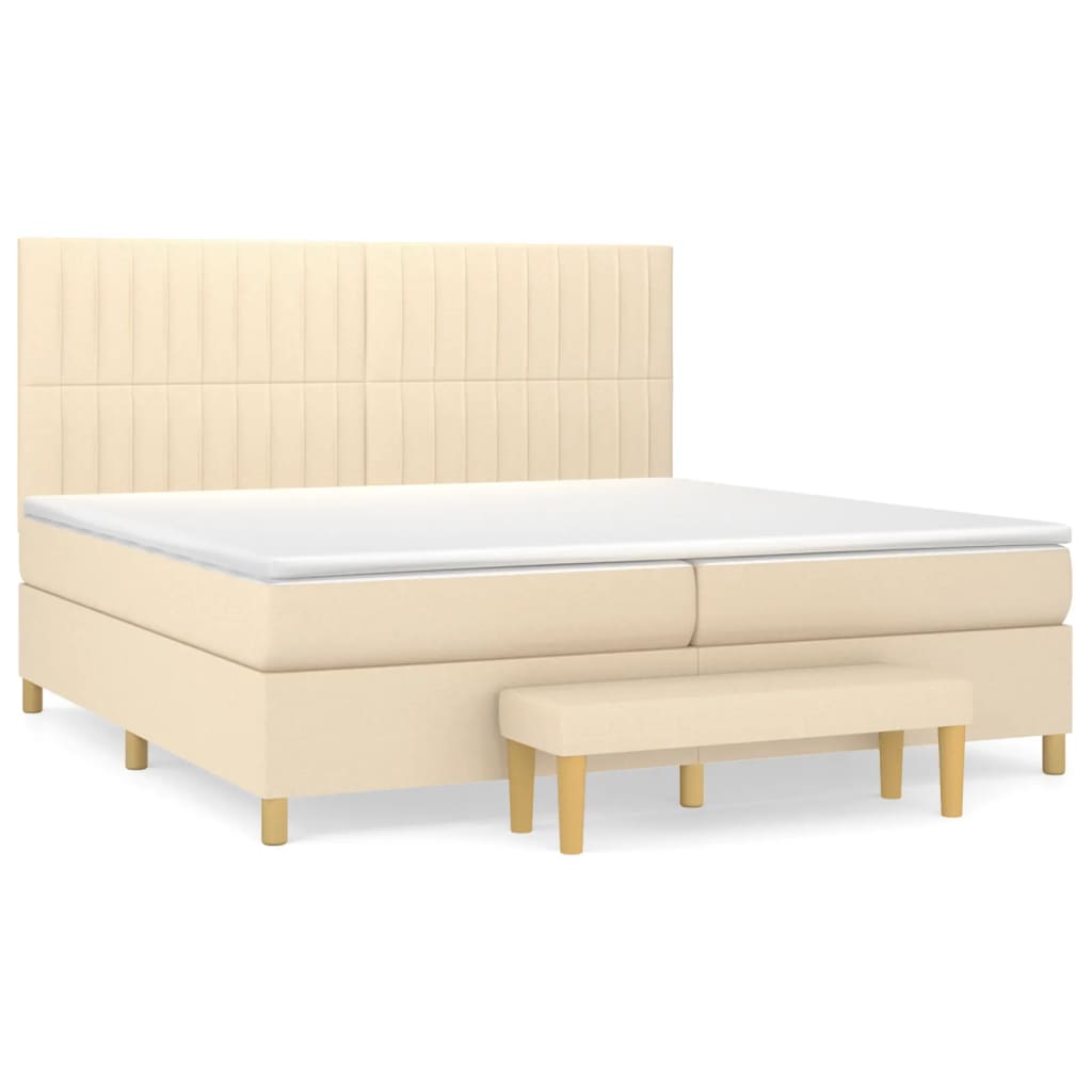 Krevet s oprugama i madracem krem 200 x 200 cm od tkanine
