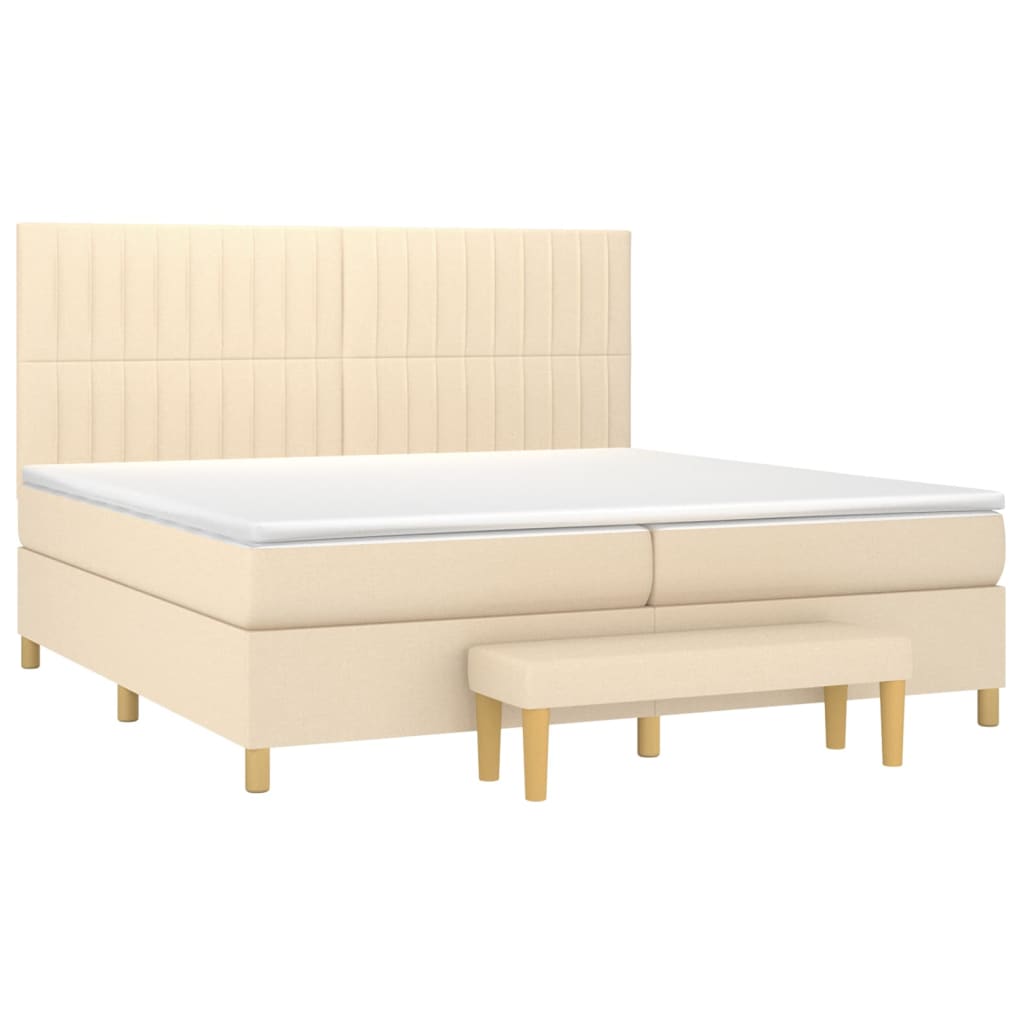 Krevet s oprugama i madracem krem 200 x 200 cm od tkanine