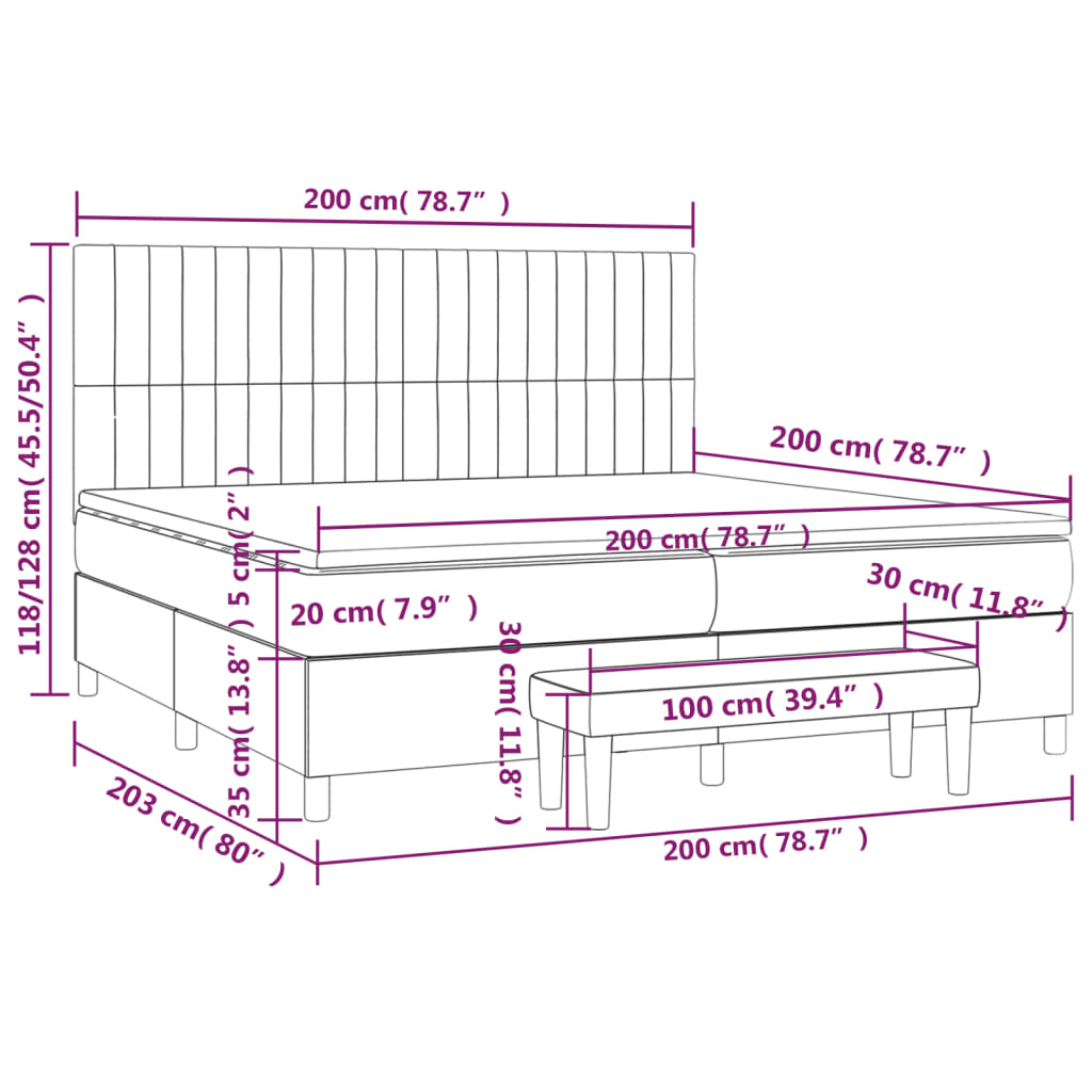 Krevet s oprugama i madracem krem 200 x 200 cm od tkanine