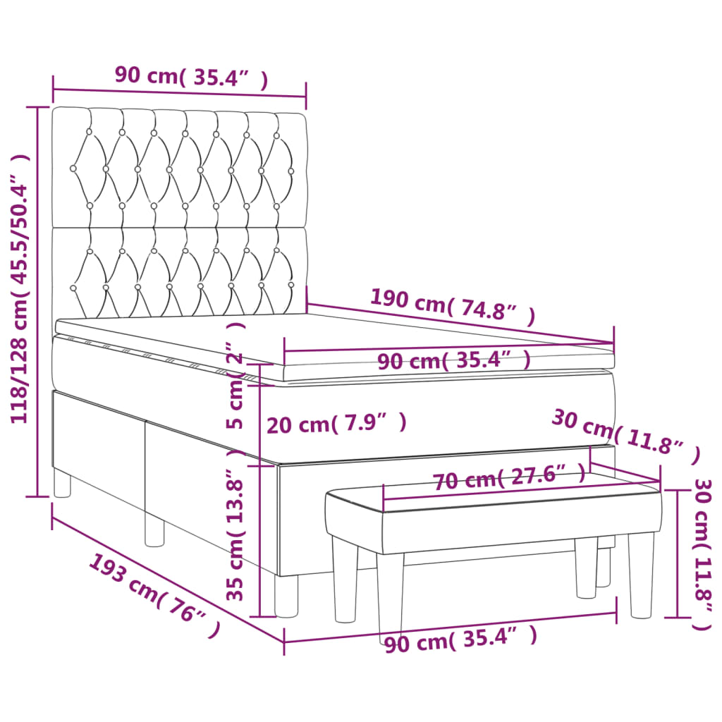 Krevet s oprugama i madracem krem 90 x 190 cm od tkanine