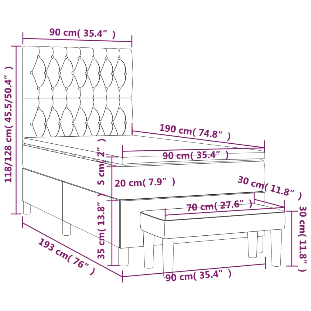 Krevet s oprugama i madracem plavi 90 x 190 cm od tkanine