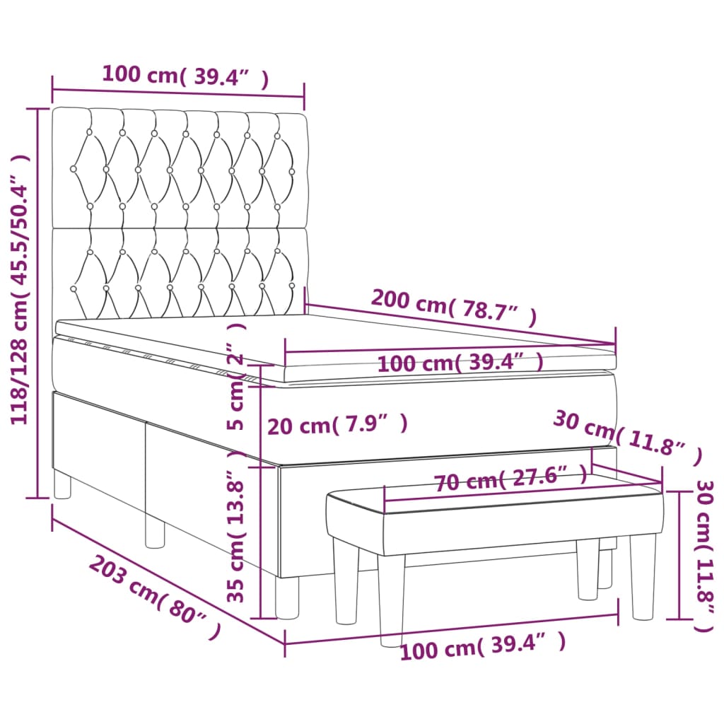 Krevet s oprugama i madracem krem 100 x 200 cm od tkanine