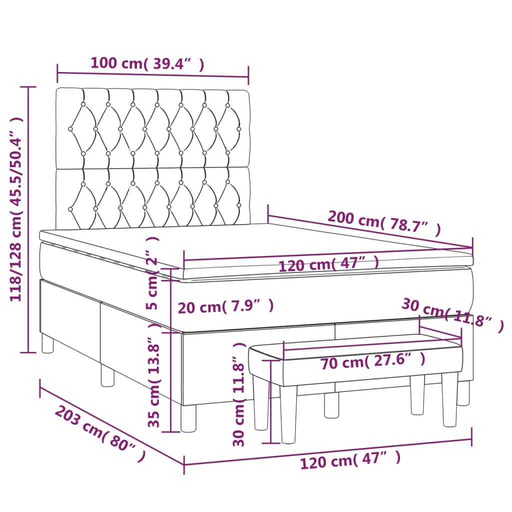 Krevet s oprugama i madracem plavi 120 x 200 cm od tkanine