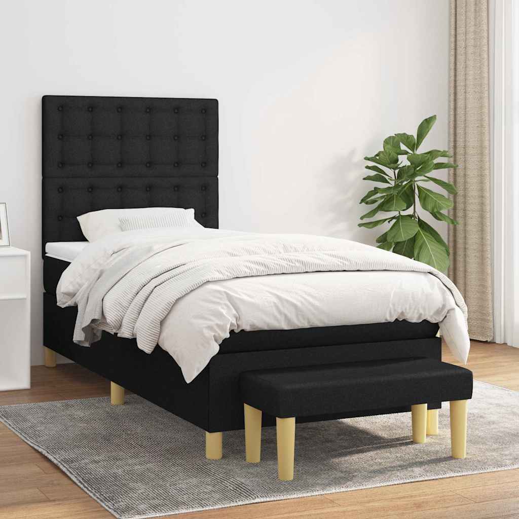 Krevet s oprugama i madracem crni 90x200 cm od tkanine