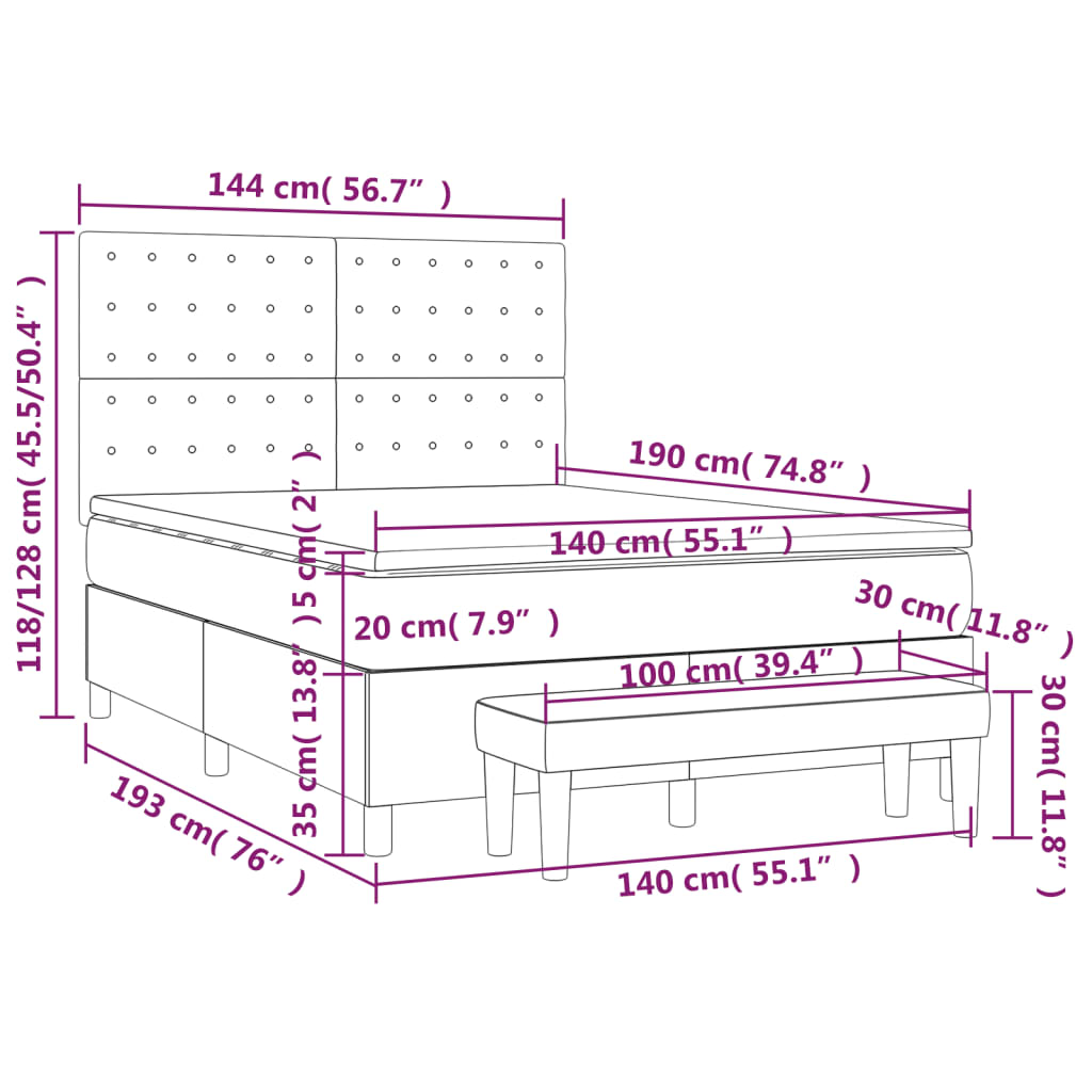 Krevet s oprugama i madracem svjetlosivi 140x190 cm od tkanine