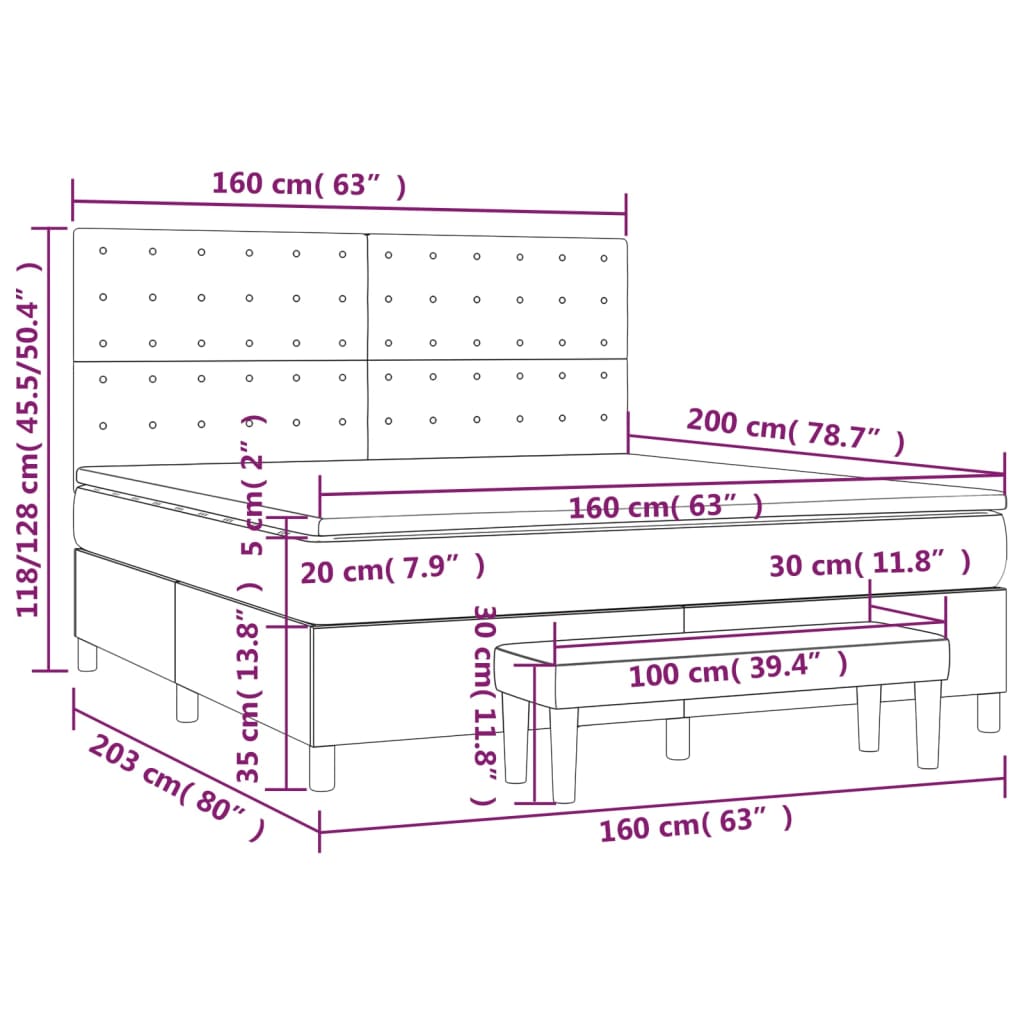 Krevet box spring s madracem svjetlosiva 160x200 cm tkanina