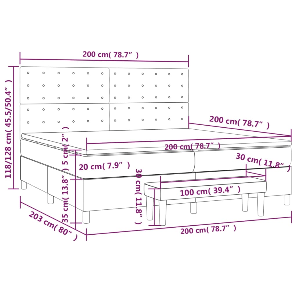 Krevet s oprugama i madracem plavi 200 x 200 cm od tkanine