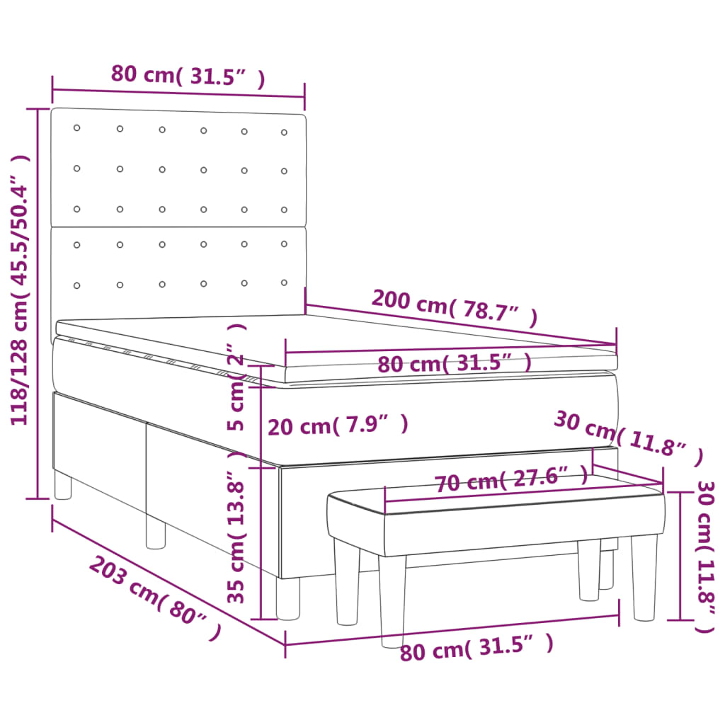 Krevet s oprugama i madracem sivi 80 x 200 cm od umjetne kože