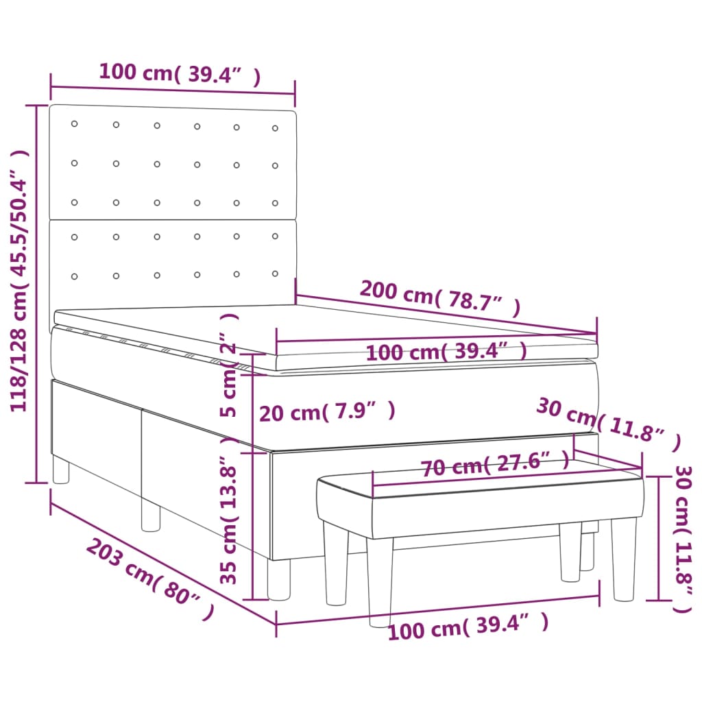 Krevet s oprugama i madracem sivi 100x200 cm od umjetne kože