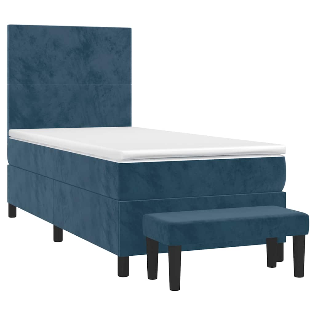 Box spring krevet s madracem tamnoplavi 90x200 cm baršunasti