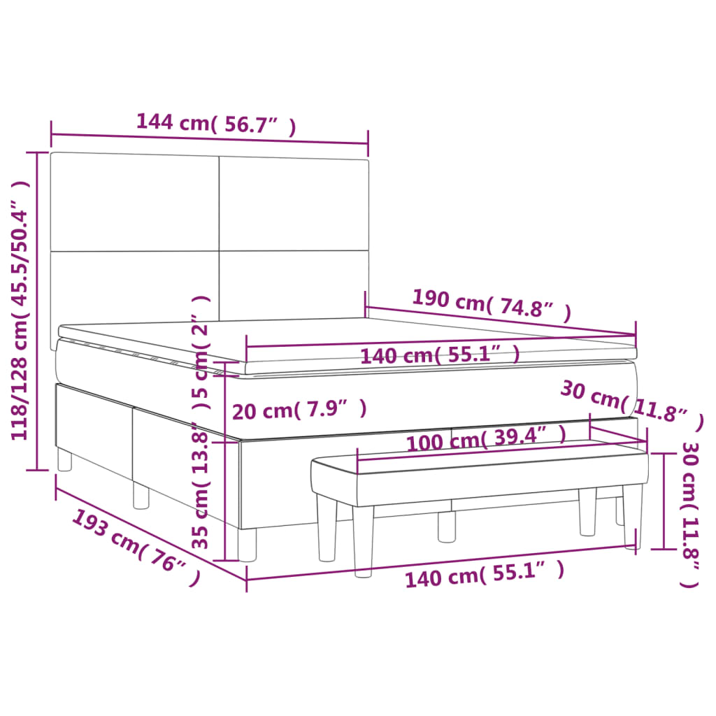 Krevet s oprugama i madracem tamnosivi 140x190 cm baršunasti