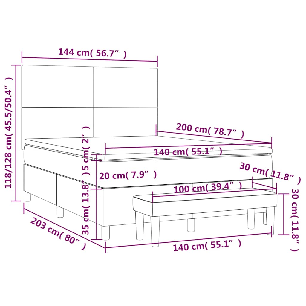 Krevet s oprugama i madracem tamnoplavi 140x200 cm baršunasti