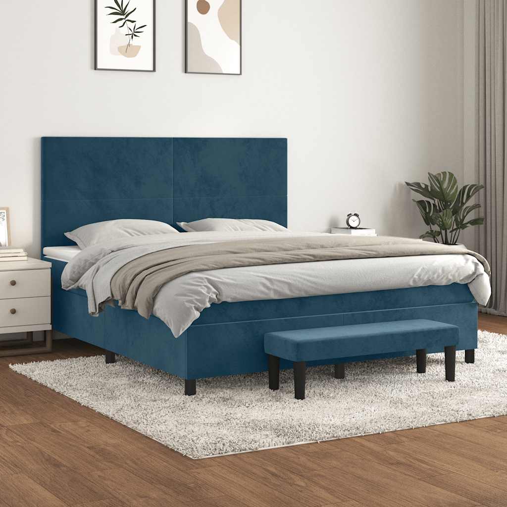 Krevet s oprugama i madracem tamnoplavi 180x200 cm baršunasti