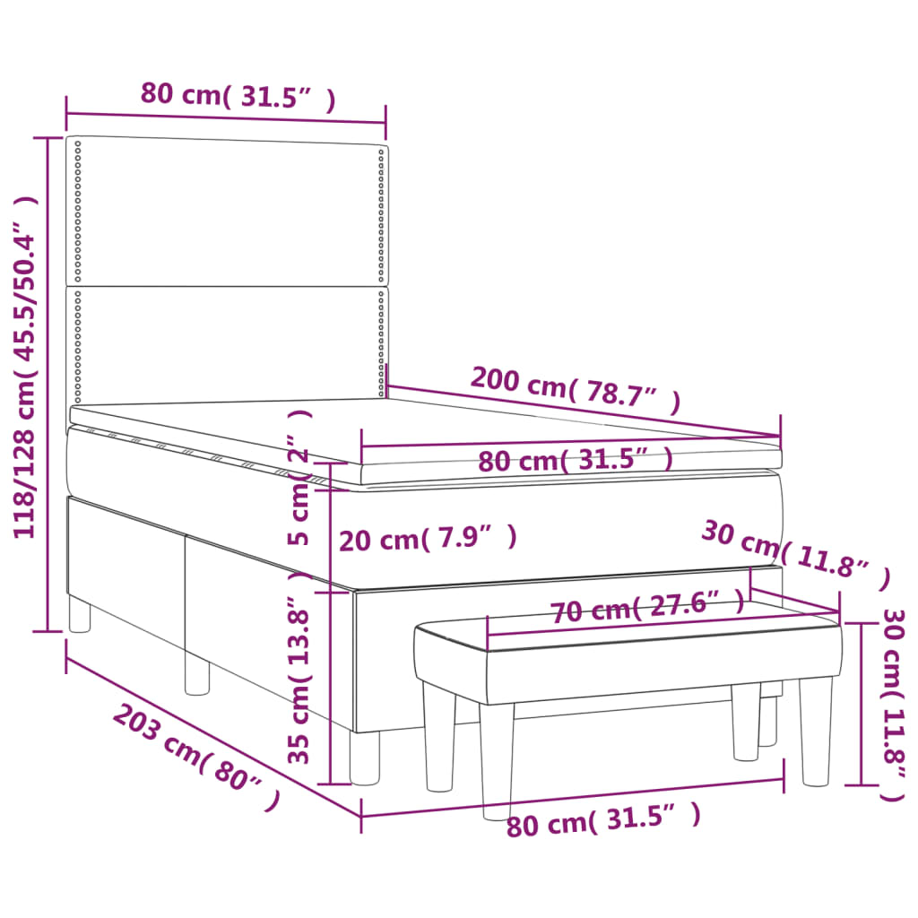 Box spring krevet s madracem tamnoplavi 80 x 200 cm baršunasti