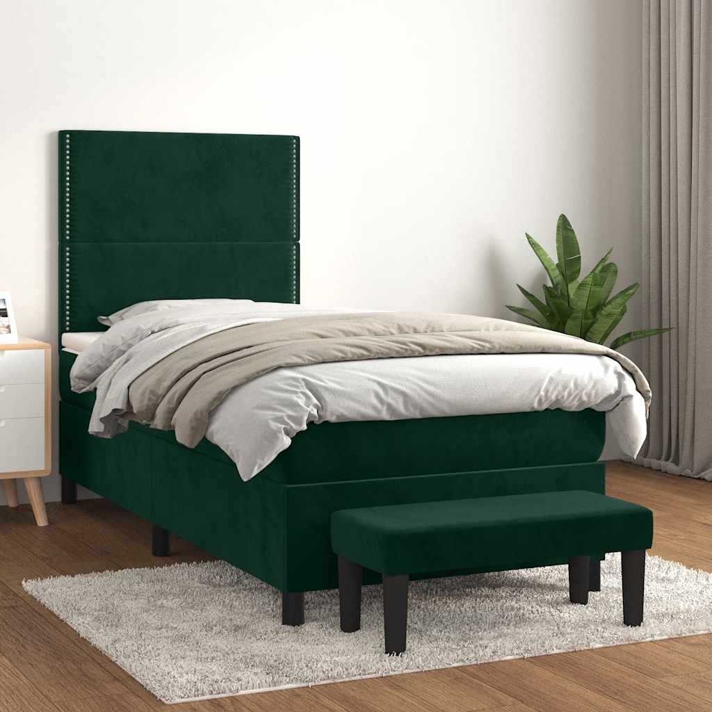 Box spring krevet s madracem tamnozeleni 90x190 cm baršunasti