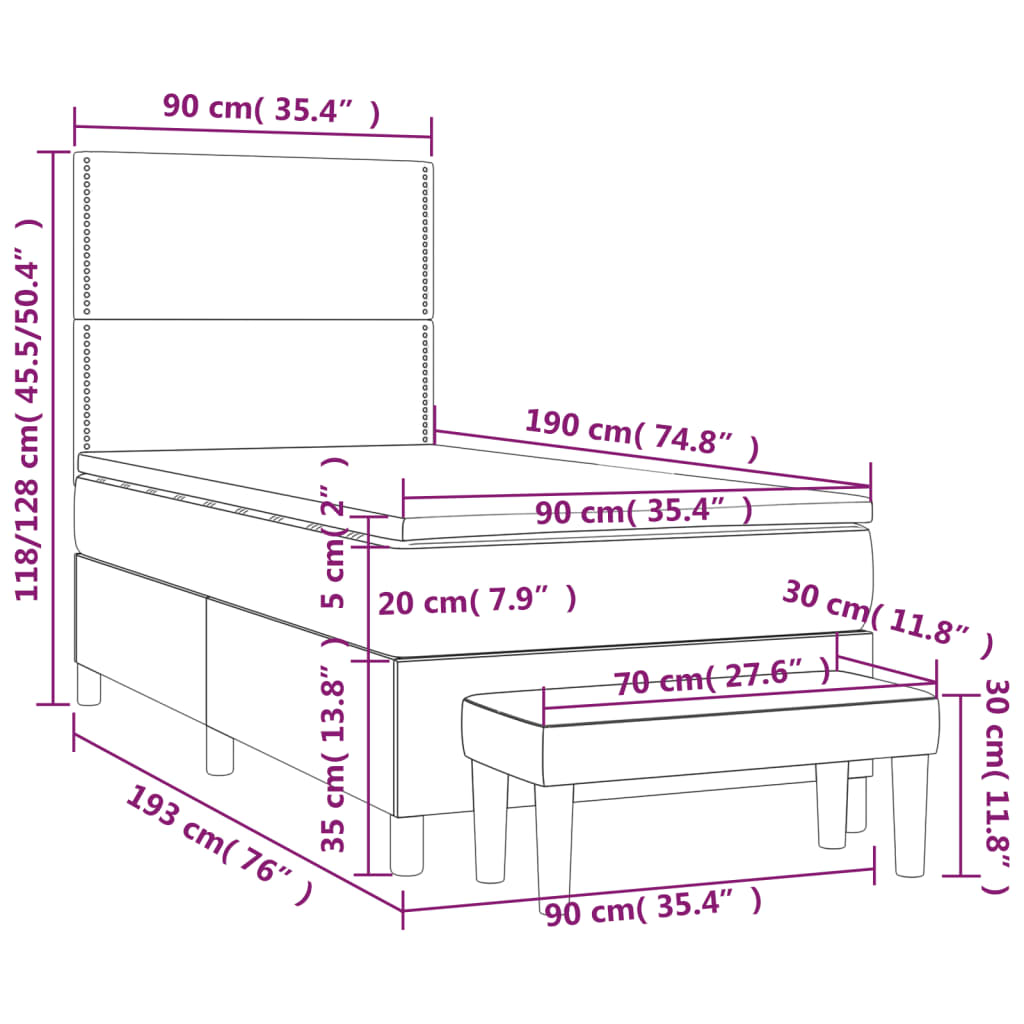 Box spring krevet s madracem ružičasti 90x190 cm baršunasti