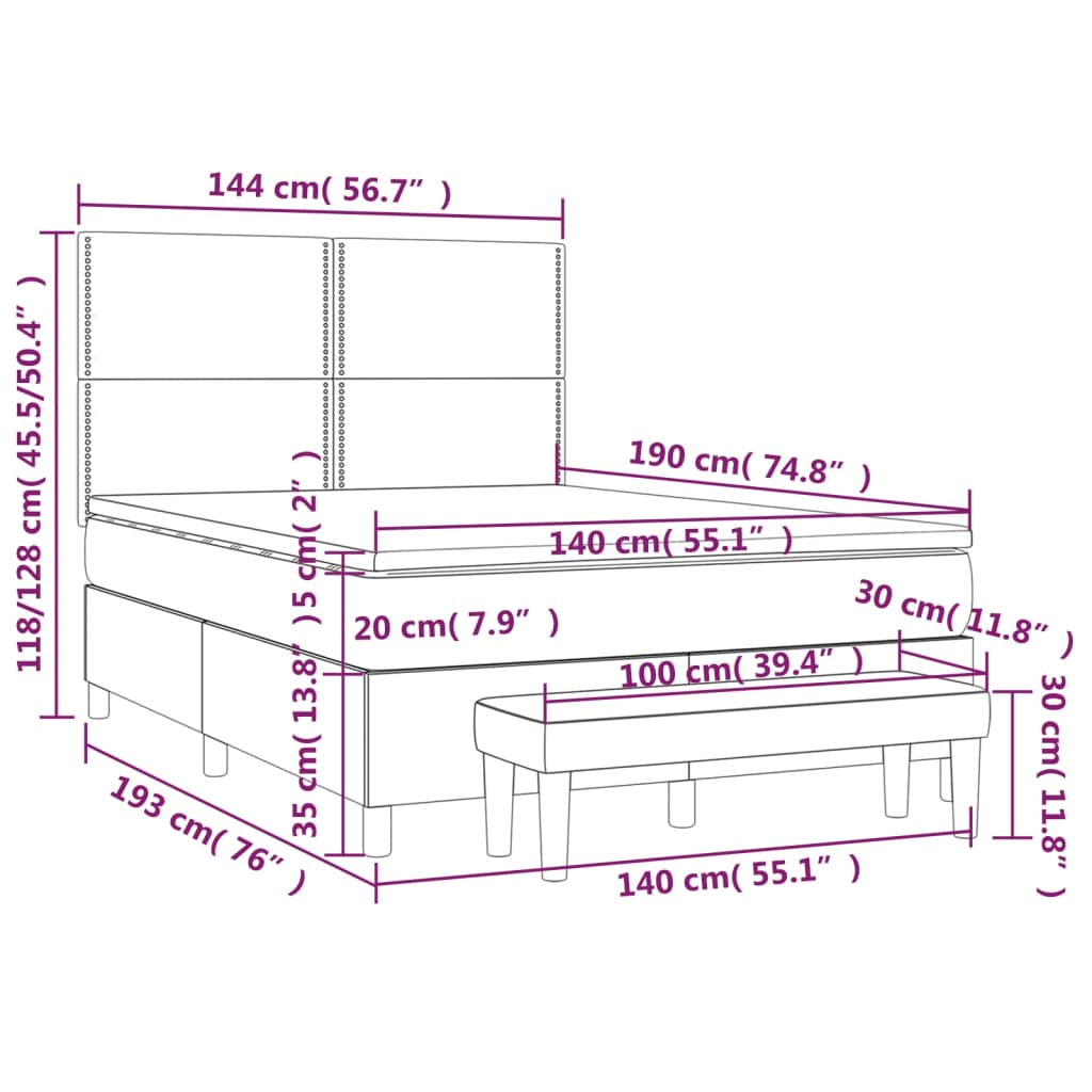 Krevet s oprugama i madracem crni 140 x 190 cm baršunasti