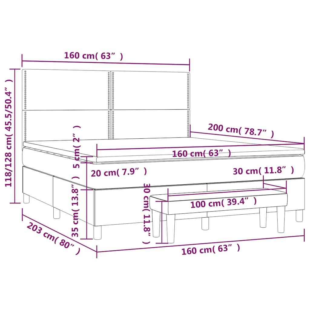 Krevet s oprugama i madracem tamnoplavi 160x200 cm baršunasti