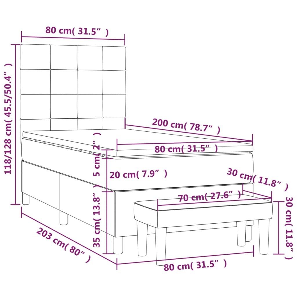 Box spring krevet s madracem tamnosivi 80 x 200 cm baršunasti