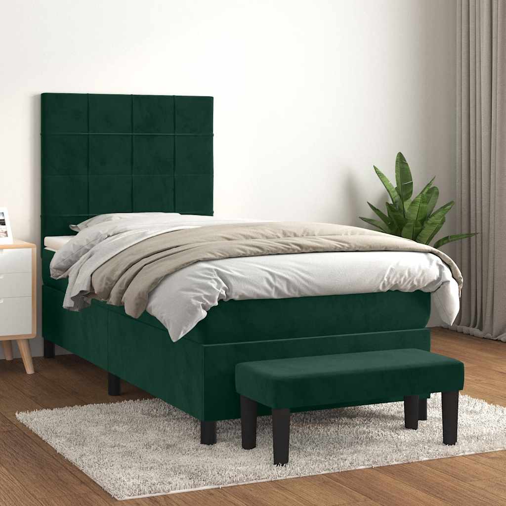 Box spring krevet s madracem tamnozeleni 90x200 cm baršunasti