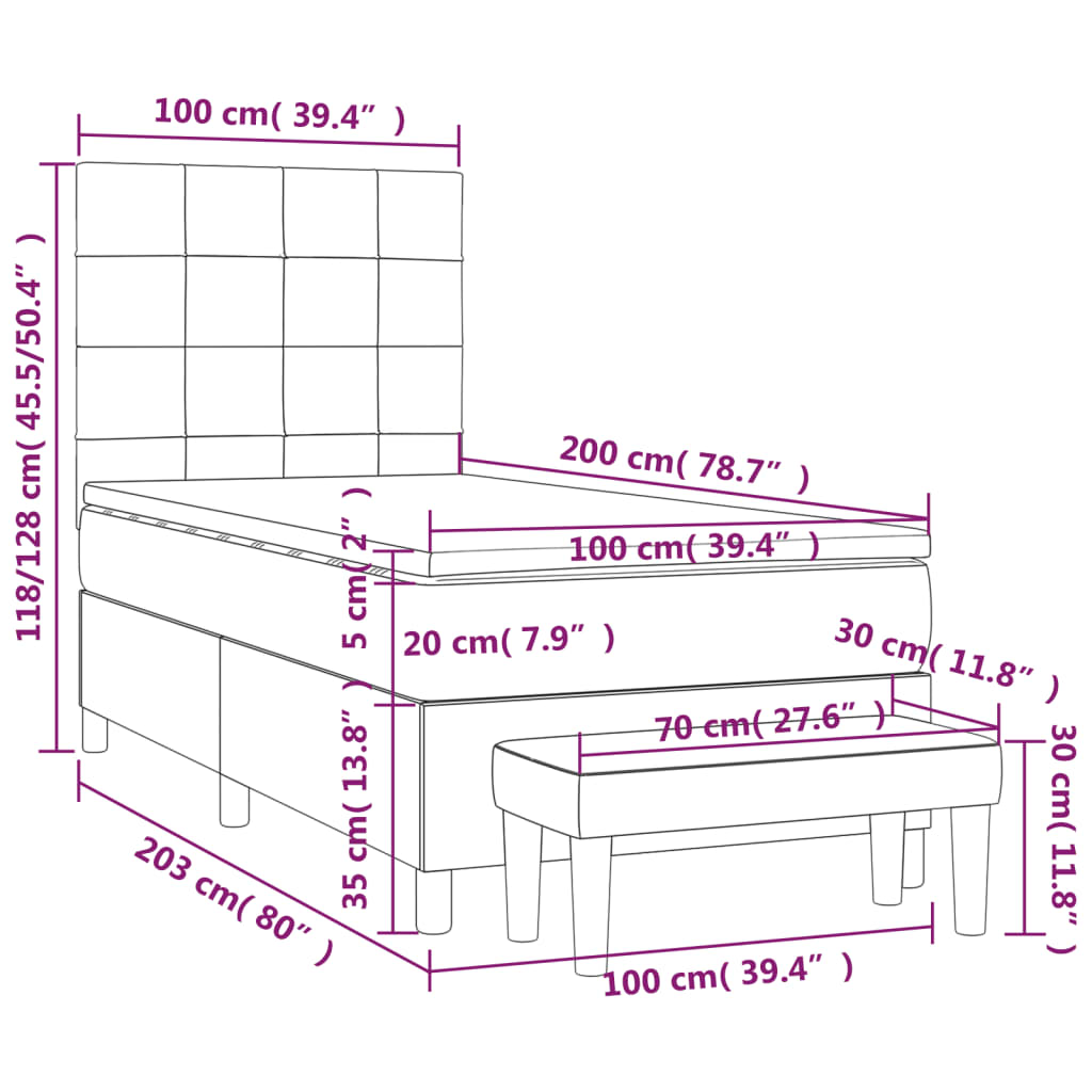 Box spring krevet s madracem svjetlosivi 100x200 cm baršunasti
