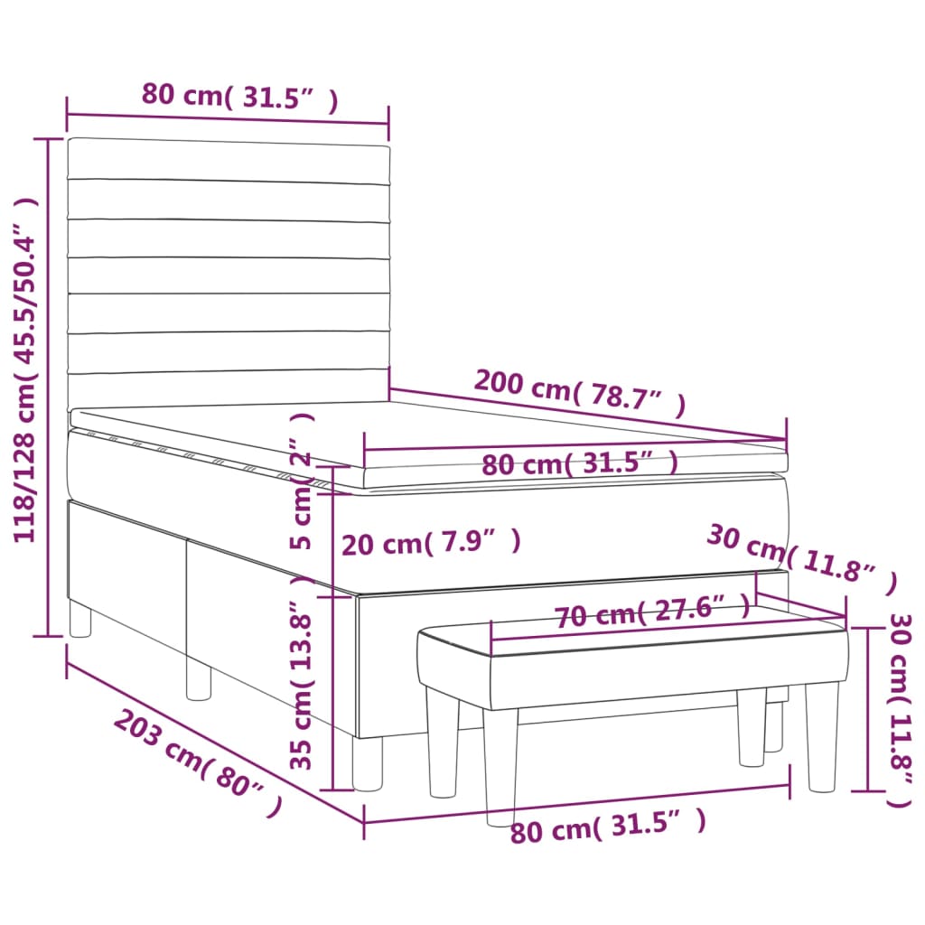 Box spring krevet s madracem tamnosivi 80 x 200 cm baršunasti
