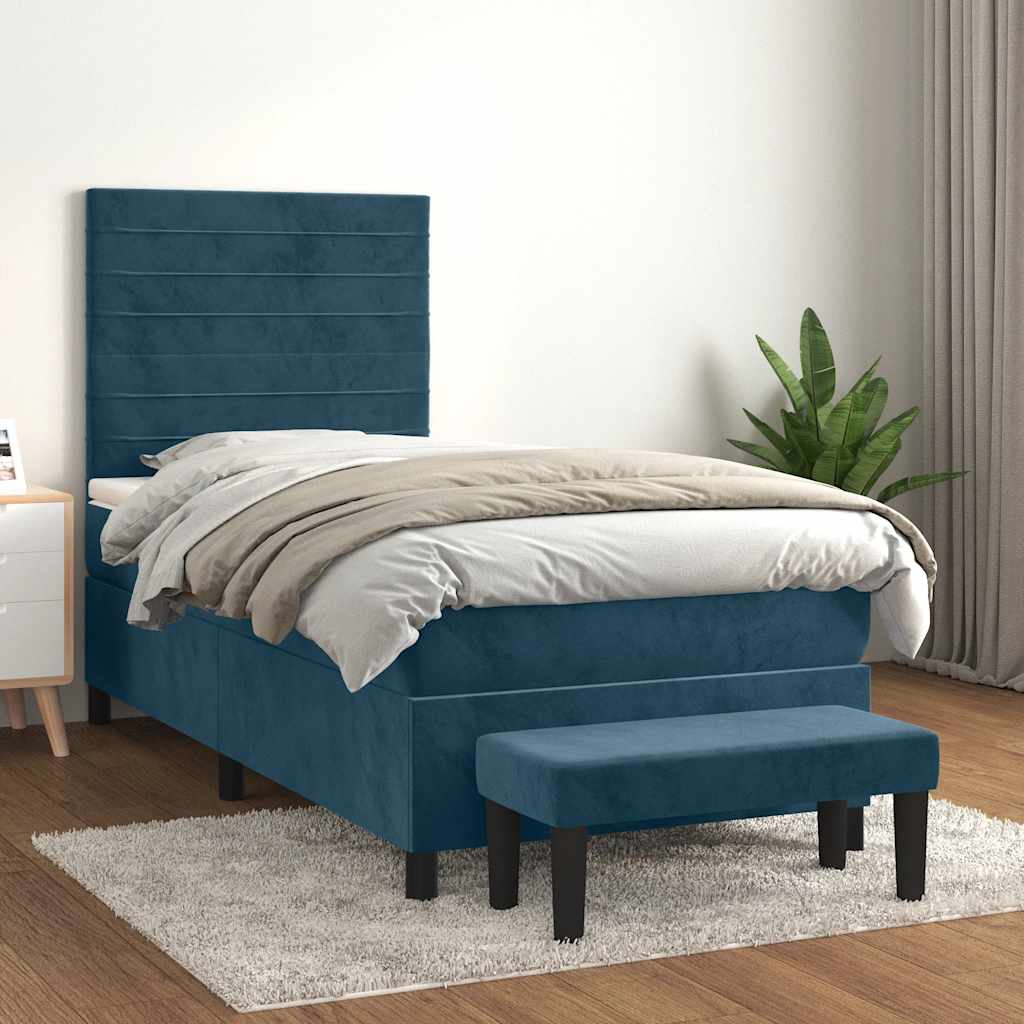 Box spring krevet s madracem tamnoplavi 80 x 200 cm baršunasti