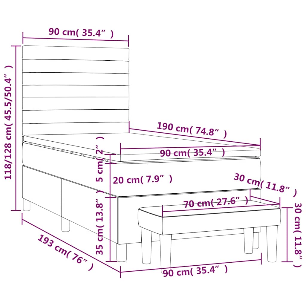 Box spring krevet s madracem tamnoplavi 90x190 cm baršunasti