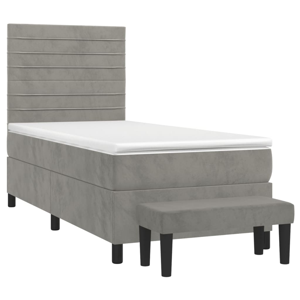 Box spring krevet s madracem svjetlosivi 100x200 cm baršunasti