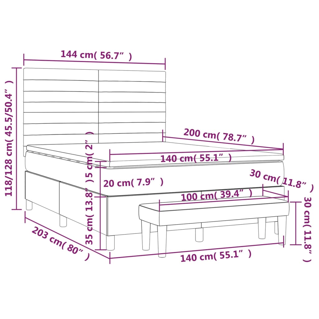 Krevet s oprugama i madracem tamnosivi 140x200 cm baršunasti