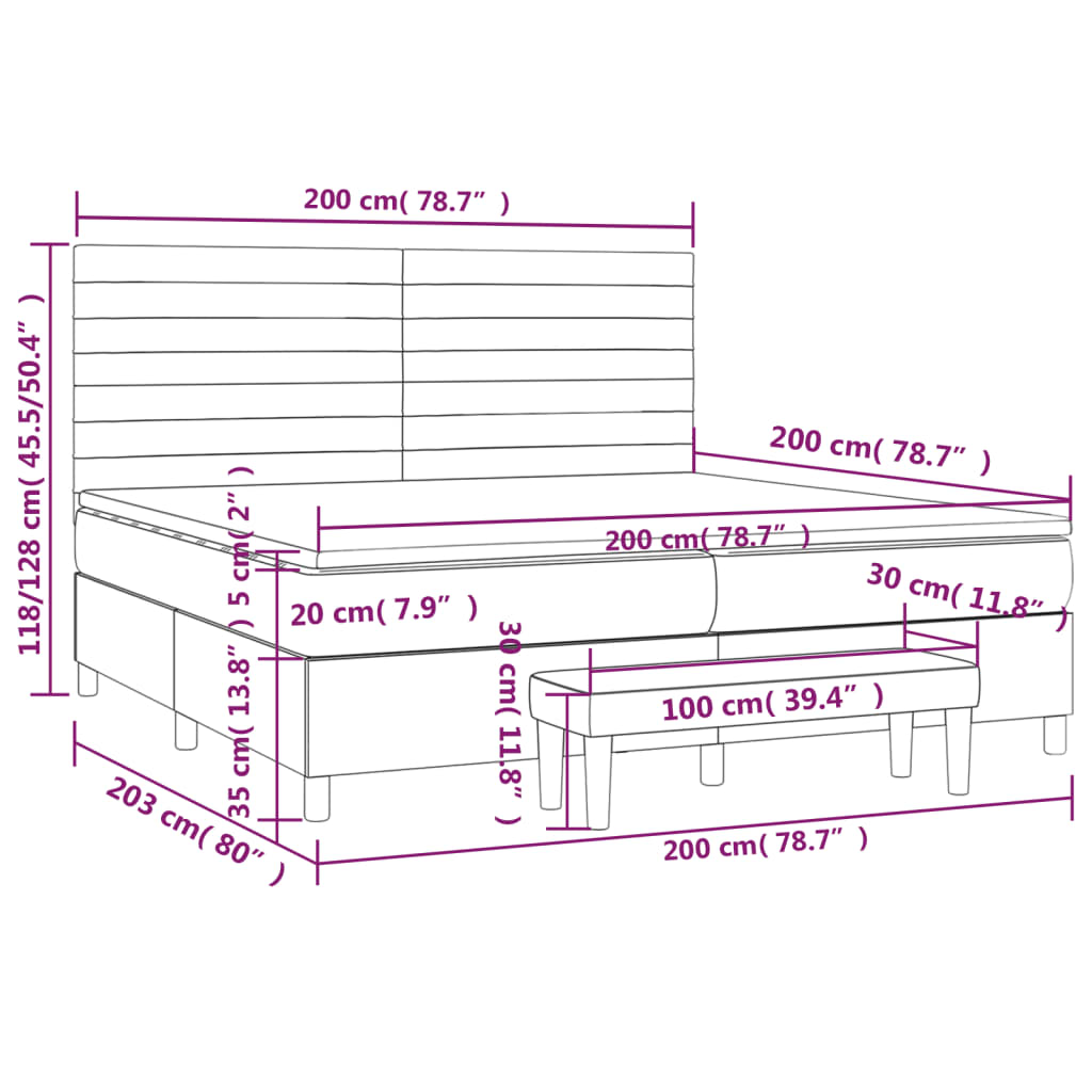 Krevet s oprugama i madracem svjetlosivi 200x200 cm baršunasti