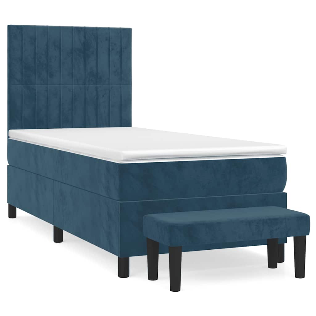 Box spring krevet s madracem tamnoplavi 90x200 cm baršunasti