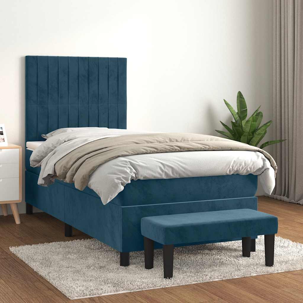 Box spring krevet s madracem tamnoplavi 90x200 cm baršunasti