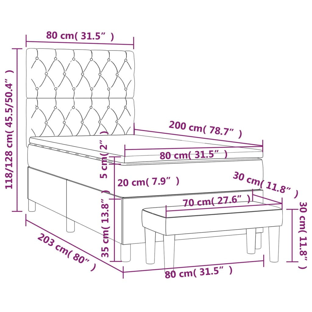 Box spring krevet s madracem tamnosivi 80 x 200 cm baršunasti