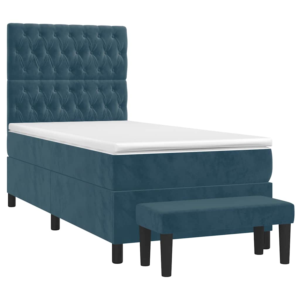 Box spring krevet s madracem tamnoplavi 90x190 cm baršunasti