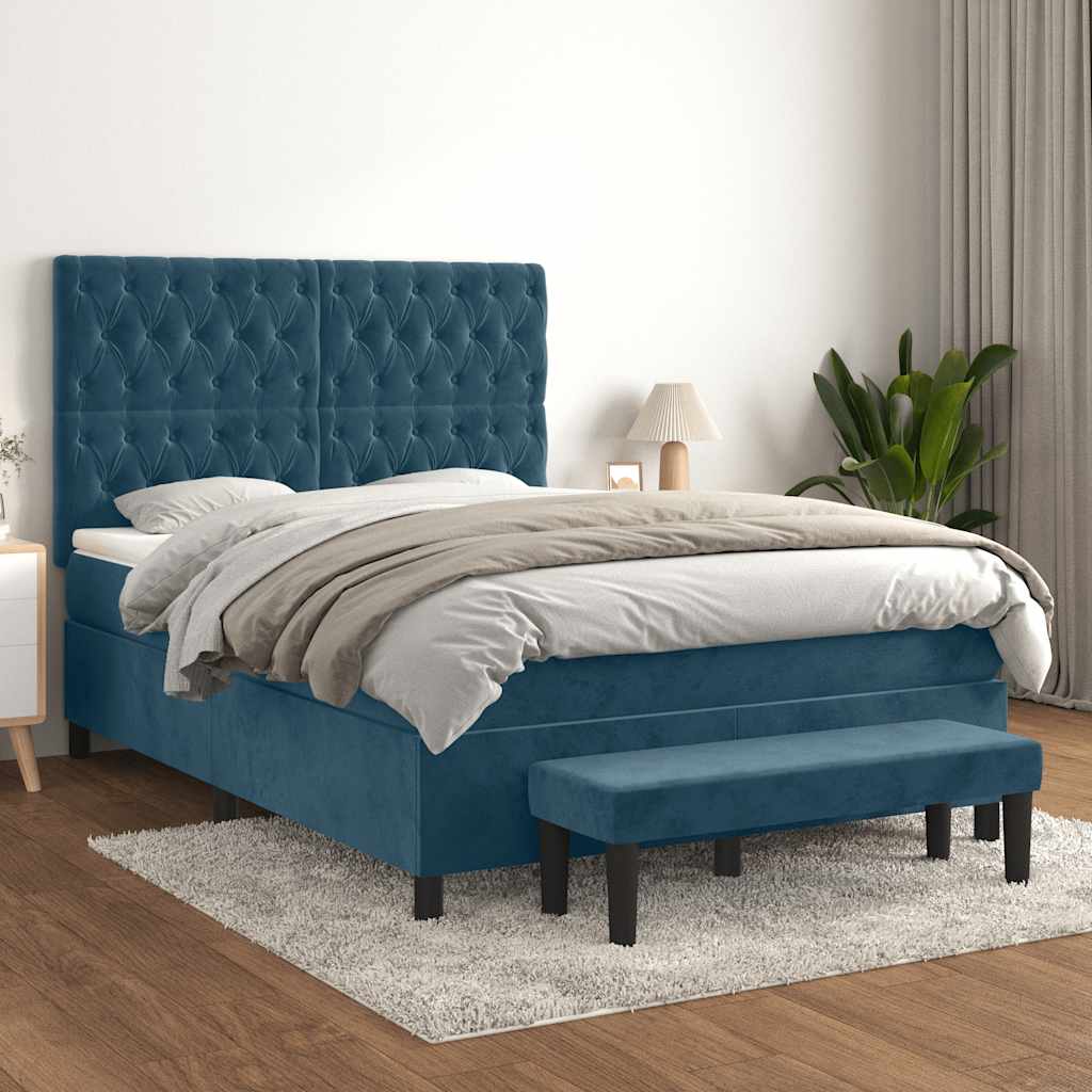 Krevet s oprugama i madracem tamnoplavi 140x190 cm baršunasti