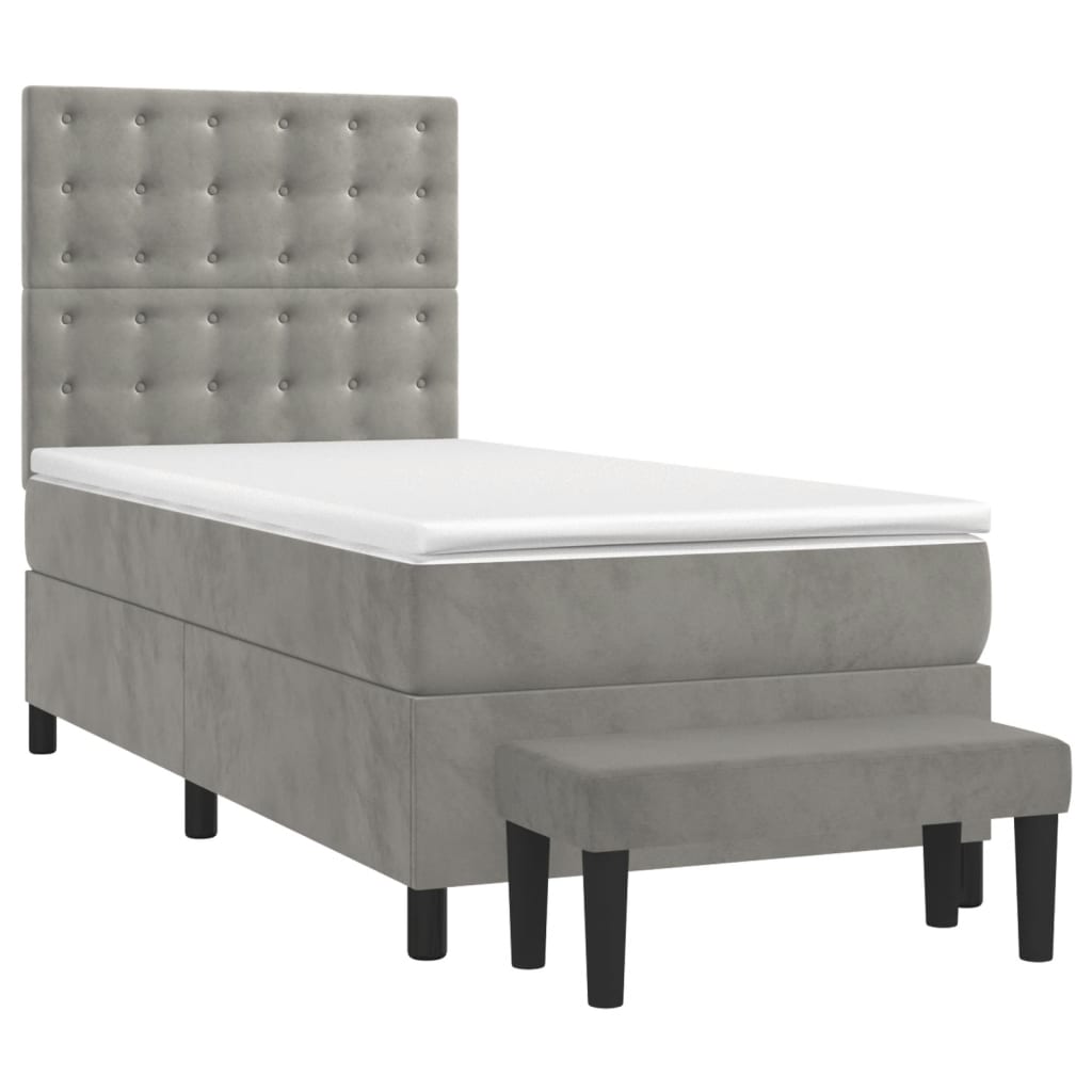 Box spring krevet s madracem svjetlosivi 90x190 cm baršunasti