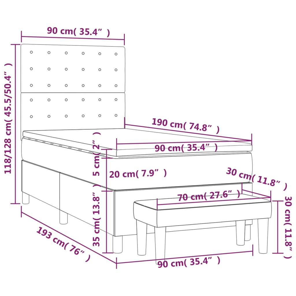 Box spring krevet s madracem svjetlosivi 90x190 cm baršunasti